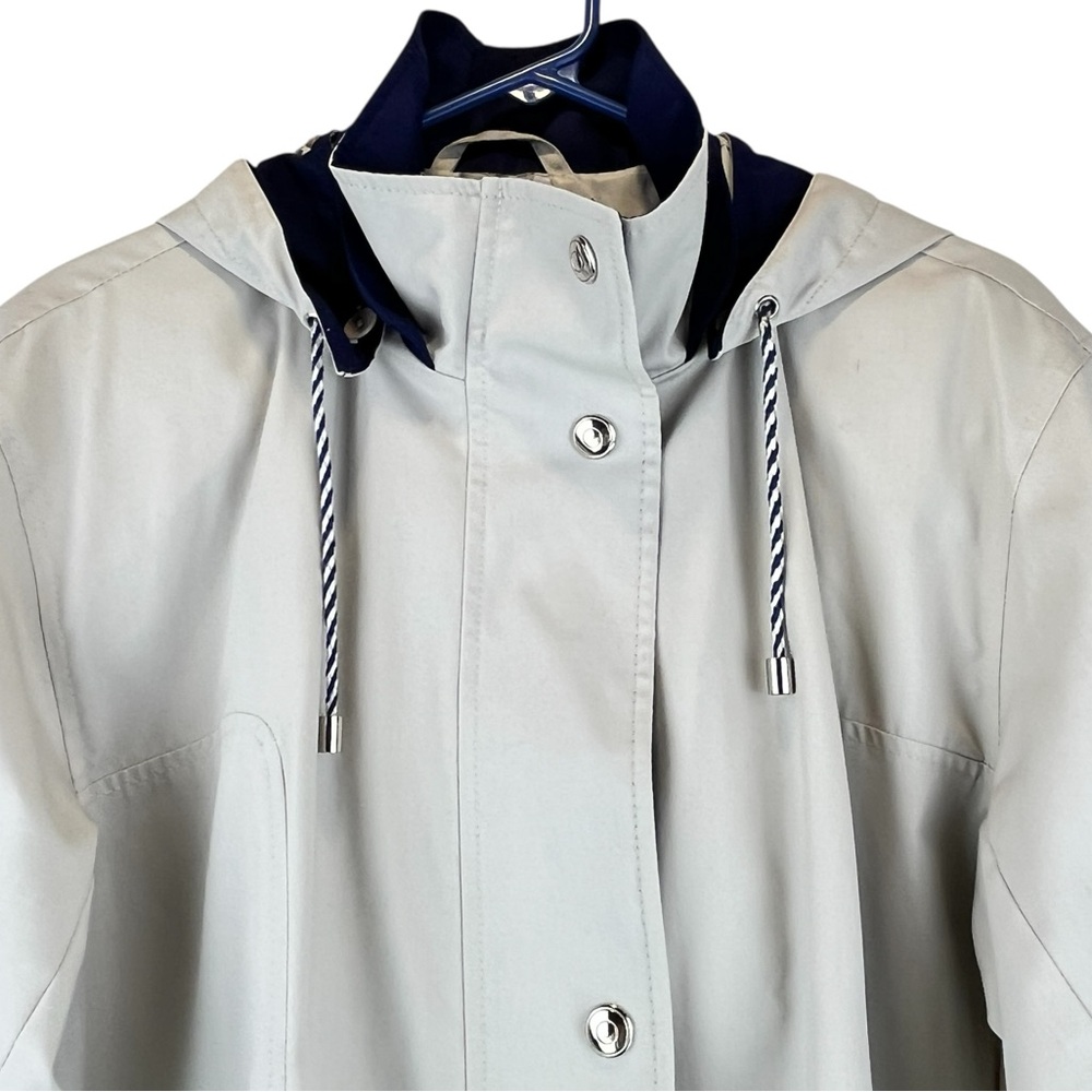 Mackintosh New England Hooded Rain Jacket Nautical Beige Navy Sz L - Picture 5 of 14